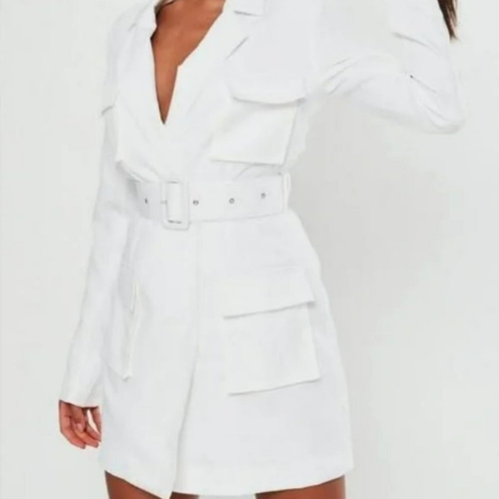 Missguided White Tailored Utility Pockets Blazer Casual Mini Dress Size 6